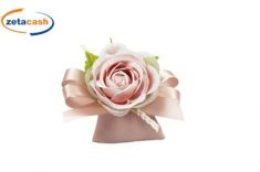 FIORE BOCCIOLO 6 PEZZI CON SACCHETTO PORTACONFETTI ROSA