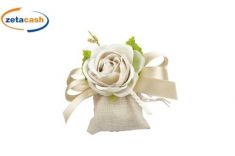 FIORE BOCCIOLO 6 PEZZI CON SACCHETTO PORTACONFETTI BEIGE