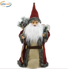 Puntale Per Albero Di Natale A Forma Di Babbo Natale, 30 Cm, In Juta E Tessuto, Con Sacco Regali E Dettagli In Peluche